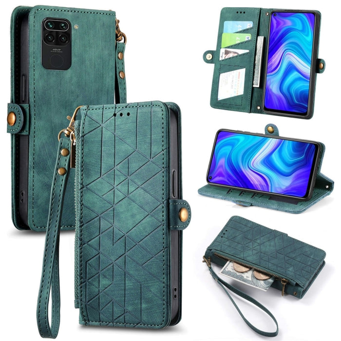 Estuche de teléfono de cuero con hebilla lateral de billetera con cremallera geométrica, For Xiaomi Redmi K40, For Xiaomi Redmi Note 9 4G, For Xiaomi Redmi 9A, For Xiaomi Redmi 9, For Xiaomi Redmi 9C, For Xiaomi Redmi Note 9, For Xiaomi Redmi K30 Pro  ...
