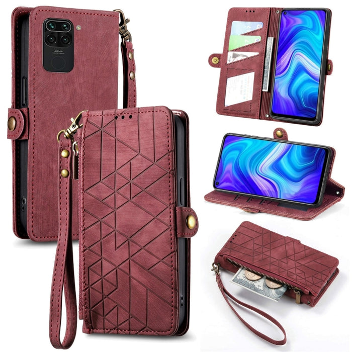 Estuche de teléfono de cuero con hebilla lateral de billetera con cremallera geométrica, For Xiaomi Redmi K40, For Xiaomi Redmi Note 9 4G, For Xiaomi Redmi 9A, For Xiaomi Redmi 9, For Xiaomi Redmi 9C, For Xiaomi Redmi Note 9, For Xiaomi Redmi K30 Pro  ...