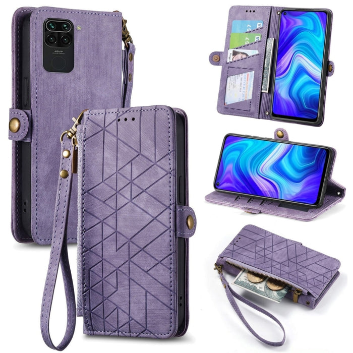 Estuche de teléfono de cuero con hebilla lateral de billetera con cremallera geométrica, For Xiaomi Redmi K40, For Xiaomi Redmi Note 9 4G, For Xiaomi Redmi 9A, For Xiaomi Redmi 9, For Xiaomi Redmi 9C, For Xiaomi Redmi Note 9, For Xiaomi Redmi K30 Pro  ...