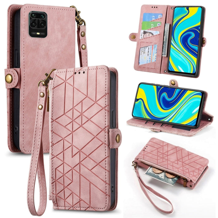 Estuche de teléfono de cuero con hebilla lateral de billetera con cremallera geométrica, For Xiaomi Redmi K40, For Xiaomi Redmi Note 9 4G, For Xiaomi Redmi 9A, For Xiaomi Redmi 9, For Xiaomi Redmi 9C, For Xiaomi Redmi Note 9, For Xiaomi Redmi K30 Pro  ...
