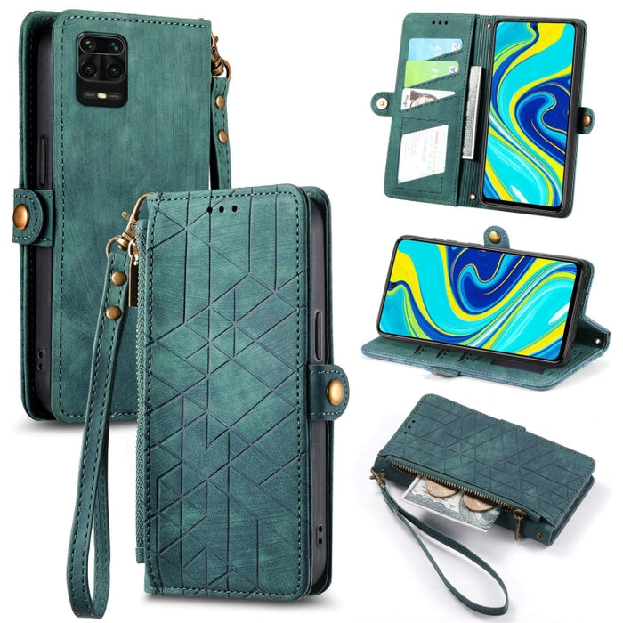 Estuche de teléfono de cuero con hebilla lateral de billetera con cremallera geométrica, For Xiaomi Redmi K40, For Xiaomi Redmi Note 9 4G, For Xiaomi Redmi 9A, For Xiaomi Redmi 9, For Xiaomi Redmi 9C, For Xiaomi Redmi Note 9, For Xiaomi Redmi K30 Pro  ...