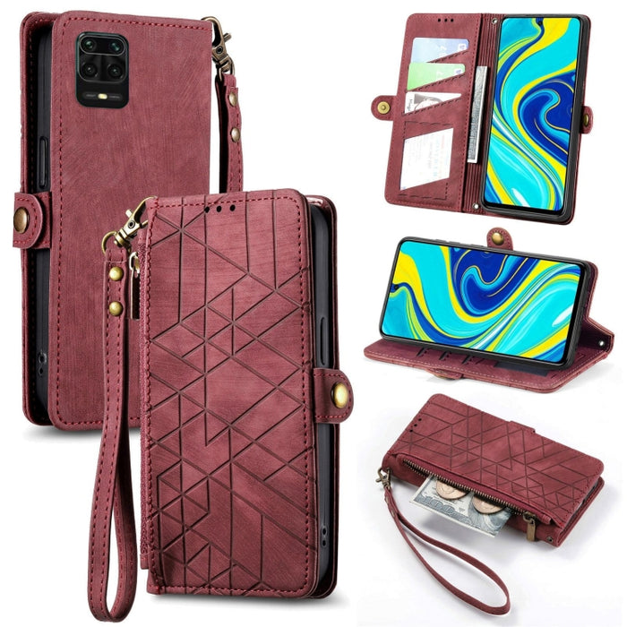 Estuche de teléfono de cuero con hebilla lateral de billetera con cremallera geométrica, For Xiaomi Redmi K40, For Xiaomi Redmi Note 9 4G, For Xiaomi Redmi 9A, For Xiaomi Redmi 9, For Xiaomi Redmi 9C, For Xiaomi Redmi Note 9, For Xiaomi Redmi K30 Pro  ...