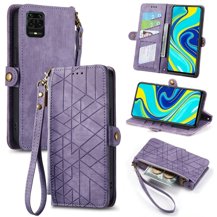 Estuche de teléfono de cuero con hebilla lateral de billetera con cremallera geométrica, For Xiaomi Redmi K40, For Xiaomi Redmi Note 9 4G, For Xiaomi Redmi 9A, For Xiaomi Redmi 9, For Xiaomi Redmi 9C, For Xiaomi Redmi Note 9, For Xiaomi Redmi K30 Pro  ...