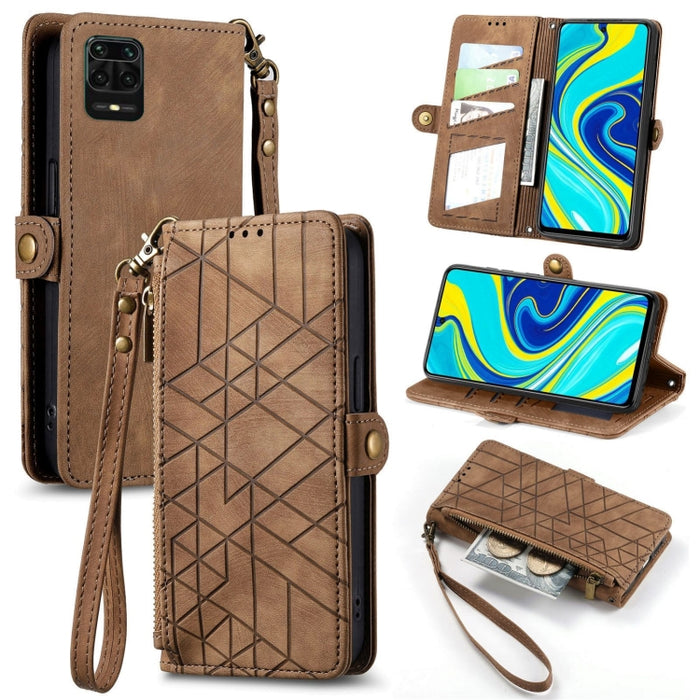 Estuche de teléfono de cuero con hebilla lateral de billetera con cremallera geométrica, For Xiaomi Redmi K40, For Xiaomi Redmi Note 9 4G, For Xiaomi Redmi 9A, For Xiaomi Redmi 9, For Xiaomi Redmi 9C, For Xiaomi Redmi Note 9, For Xiaomi Redmi K30 Pro  ...