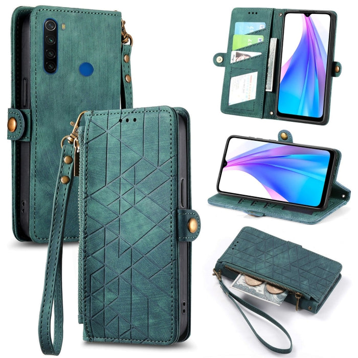 Estuche de teléfono de cuero con hebilla lateral de billetera con cremallera geométrica, For Xiaomi Redmi K40, For Xiaomi Redmi Note 9 4G, For Xiaomi Redmi 9A, For Xiaomi Redmi 9, For Xiaomi Redmi 9C, For Xiaomi Redmi Note 9, For Xiaomi Redmi K30 Pro  ...