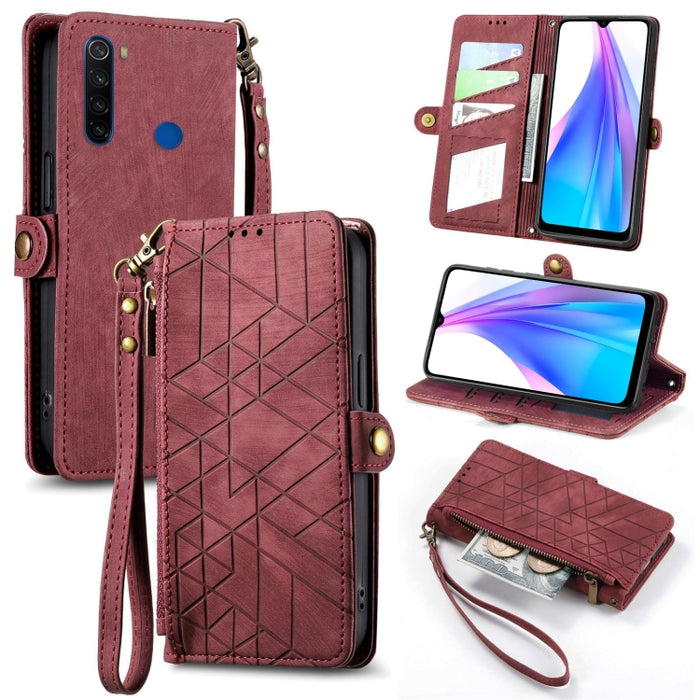 Estuche de teléfono de cuero con hebilla lateral de billetera con cremallera geométrica, For Xiaomi Redmi K40, For Xiaomi Redmi Note 9 4G, For Xiaomi Redmi 9A, For Xiaomi Redmi 9, For Xiaomi Redmi 9C, For Xiaomi Redmi Note 9, For Xiaomi Redmi K30 Pro  ...