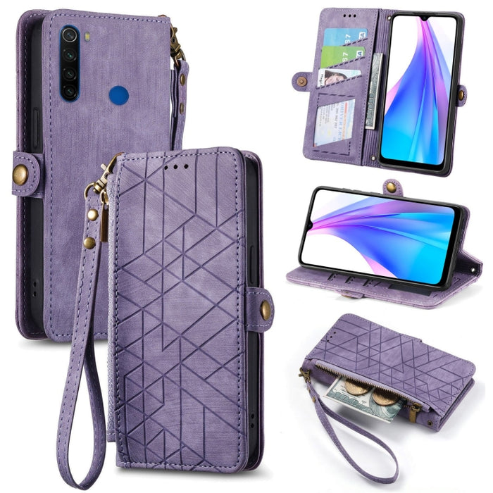 Estuche de teléfono de cuero con hebilla lateral de billetera con cremallera geométrica, For Xiaomi Redmi K40, For Xiaomi Redmi Note 9 4G, For Xiaomi Redmi 9A, For Xiaomi Redmi 9, For Xiaomi Redmi 9C, For Xiaomi Redmi Note 9, For Xiaomi Redmi K30 Pro  ...