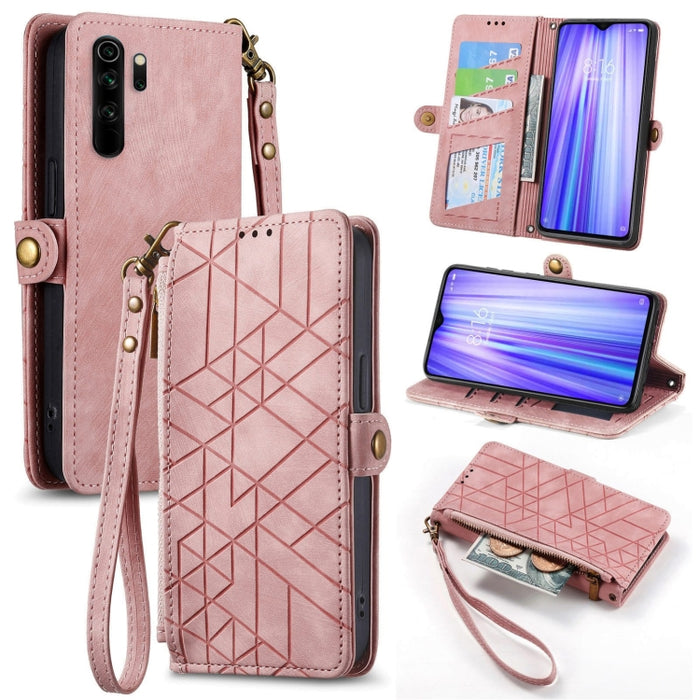 Estuche de teléfono de cuero con hebilla lateral de billetera con cremallera geométrica, For Xiaomi Redmi K40, For Xiaomi Redmi Note 9 4G, For Xiaomi Redmi 9A, For Xiaomi Redmi 9, For Xiaomi Redmi 9C, For Xiaomi Redmi Note 9, For Xiaomi Redmi K30 Pro  ...