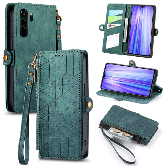 Estuche de teléfono de cuero con hebilla lateral de billetera con cremallera geométrica, For Xiaomi Redmi K40, For Xiaomi Redmi Note 9 4G, For Xiaomi Redmi 9A, For Xiaomi Redmi 9, For Xiaomi Redmi 9C, For Xiaomi Redmi Note 9, For Xiaomi Redmi K30 Pro  ...