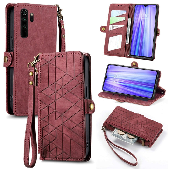 Estuche de teléfono de cuero con hebilla lateral de billetera con cremallera geométrica, For Xiaomi Redmi K40, For Xiaomi Redmi Note 9 4G, For Xiaomi Redmi 9A, For Xiaomi Redmi 9, For Xiaomi Redmi 9C, For Xiaomi Redmi Note 9, For Xiaomi Redmi K30 Pro  ...