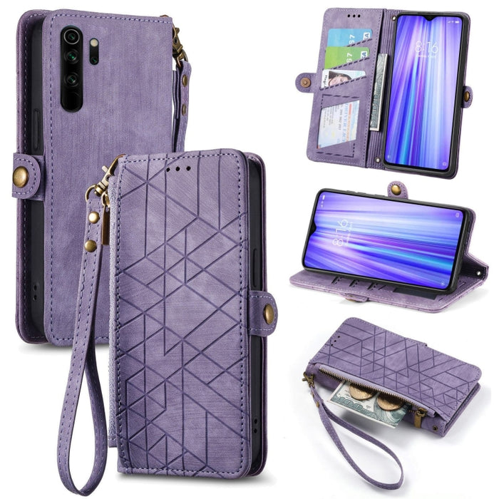 Estuche de teléfono de cuero con hebilla lateral de billetera con cremallera geométrica, For Xiaomi Redmi K40, For Xiaomi Redmi Note 9 4G, For Xiaomi Redmi 9A, For Xiaomi Redmi 9, For Xiaomi Redmi 9C, For Xiaomi Redmi Note 9, For Xiaomi Redmi K30 Pro  ...