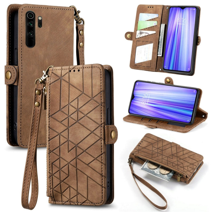 Estuche de teléfono de cuero con hebilla lateral de billetera con cremallera geométrica, For Xiaomi Redmi K40, For Xiaomi Redmi Note 9 4G, For Xiaomi Redmi 9A, For Xiaomi Redmi 9, For Xiaomi Redmi 9C, For Xiaomi Redmi Note 9, For Xiaomi Redmi K30 Pro  ...
