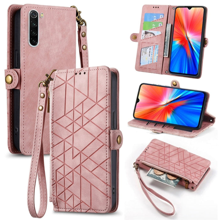 Estuche de teléfono de cuero con hebilla lateral de billetera con cremallera geométrica, For Xiaomi Redmi K40, For Xiaomi Redmi Note 9 4G, For Xiaomi Redmi 9A, For Xiaomi Redmi 9, For Xiaomi Redmi 9C, For Xiaomi Redmi Note 9, For Xiaomi Redmi K30 Pro  ...