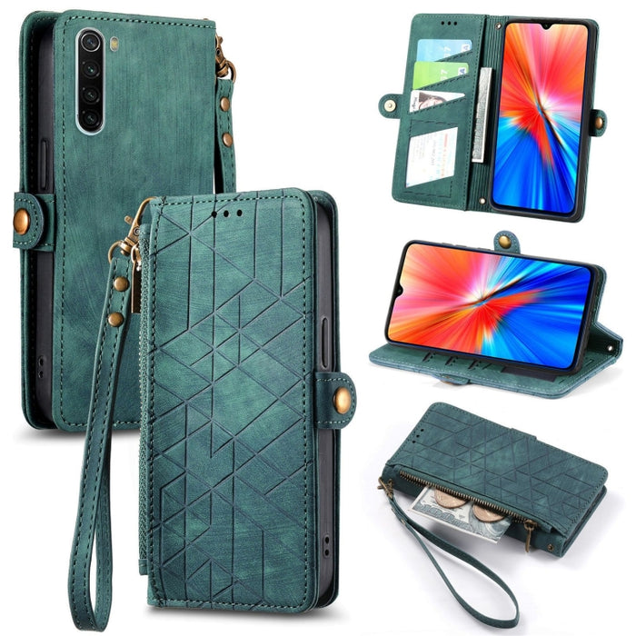 Estuche de teléfono de cuero con hebilla lateral de billetera con cremallera geométrica, For Xiaomi Redmi K40, For Xiaomi Redmi Note 9 4G, For Xiaomi Redmi 9A, For Xiaomi Redmi 9, For Xiaomi Redmi 9C, For Xiaomi Redmi Note 9, For Xiaomi Redmi K30 Pro  ...