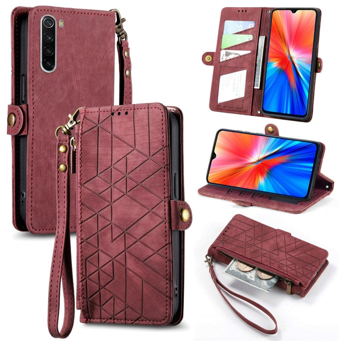 Estuche de teléfono de cuero con hebilla lateral de billetera con cremallera geométrica, For Xiaomi Redmi K40, For Xiaomi Redmi Note 9 4G, For Xiaomi Redmi 9A, For Xiaomi Redmi 9, For Xiaomi Redmi 9C, For Xiaomi Redmi Note 9, For Xiaomi Redmi K30 Pro  ...