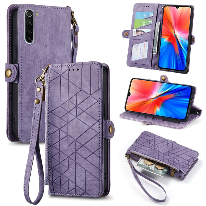 Estuche de teléfono de cuero con hebilla lateral de billetera con cremallera geométrica, For Xiaomi Redmi K40, For Xiaomi Redmi Note 9 4G, For Xiaomi Redmi 9A, For Xiaomi Redmi 9, For Xiaomi Redmi 9C, For Xiaomi Redmi Note 9, For Xiaomi Redmi K30 Pro  ...