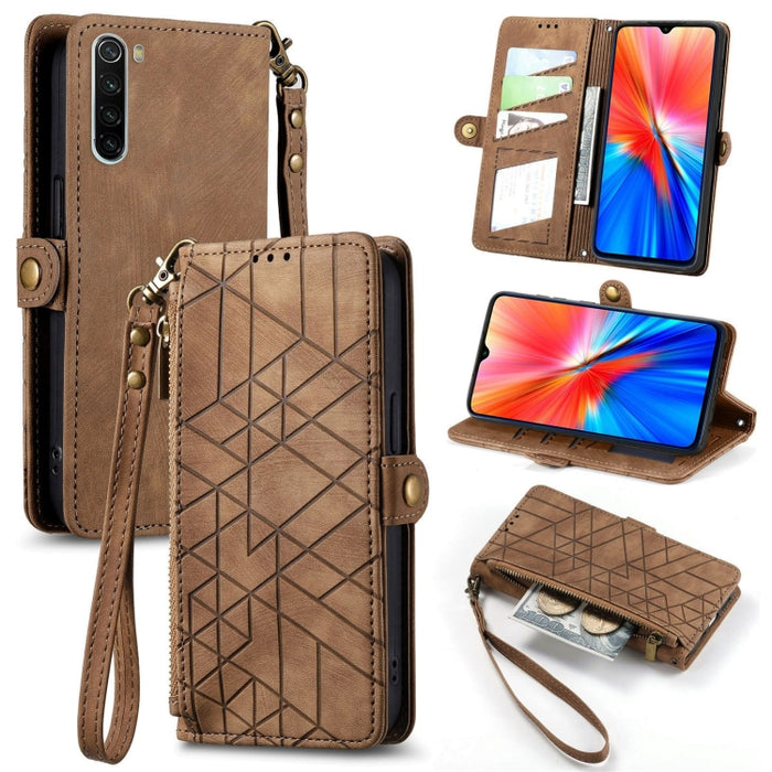 Estuche de teléfono de cuero con hebilla lateral de billetera con cremallera geométrica, For Xiaomi Redmi K40, For Xiaomi Redmi Note 9 4G, For Xiaomi Redmi 9A, For Xiaomi Redmi 9, For Xiaomi Redmi 9C, For Xiaomi Redmi Note 9, For Xiaomi Redmi K30 Pro  ...