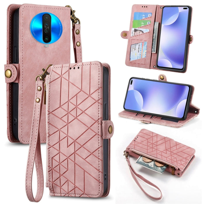 Estuche de teléfono de cuero con hebilla lateral de billetera con cremallera geométrica, For Xiaomi Redmi K40, For Xiaomi Redmi Note 9 4G, For Xiaomi Redmi 9A, For Xiaomi Redmi 9, For Xiaomi Redmi 9C, For Xiaomi Redmi Note 9, For Xiaomi Redmi K30 Pro  ...