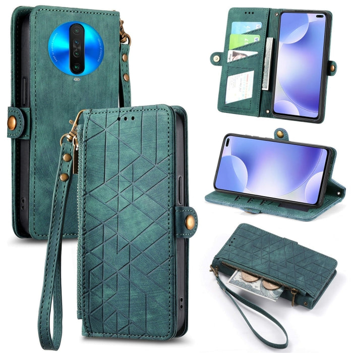 Estuche de teléfono de cuero con hebilla lateral de billetera con cremallera geométrica, For Xiaomi Redmi K40, For Xiaomi Redmi Note 9 4G, For Xiaomi Redmi 9A, For Xiaomi Redmi 9, For Xiaomi Redmi 9C, For Xiaomi Redmi Note 9, For Xiaomi Redmi K30 Pro  ...