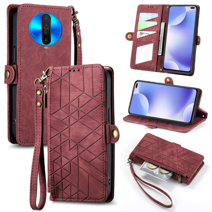 Estuche de teléfono de cuero con hebilla lateral de billetera con cremallera geométrica, For Xiaomi Redmi K40, For Xiaomi Redmi Note 9 4G, For Xiaomi Redmi 9A, For Xiaomi Redmi 9, For Xiaomi Redmi 9C, For Xiaomi Redmi Note 9, For Xiaomi Redmi K30 Pro  ...