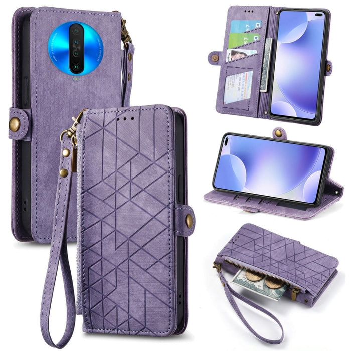 Estuche de teléfono de cuero con hebilla lateral de billetera con cremallera geométrica, For Xiaomi Redmi K40, For Xiaomi Redmi Note 9 4G, For Xiaomi Redmi 9A, For Xiaomi Redmi 9, For Xiaomi Redmi 9C, For Xiaomi Redmi Note 9, For Xiaomi Redmi K30 Pro  ...