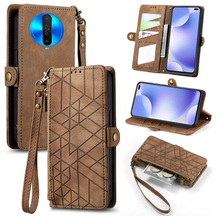 Estuche de teléfono de cuero con hebilla lateral de billetera con cremallera geométrica, For Xiaomi Redmi K40, For Xiaomi Redmi Note 9 4G, For Xiaomi Redmi 9A, For Xiaomi Redmi 9, For Xiaomi Redmi 9C, For Xiaomi Redmi Note 9, For Xiaomi Redmi K30 Pro  ...