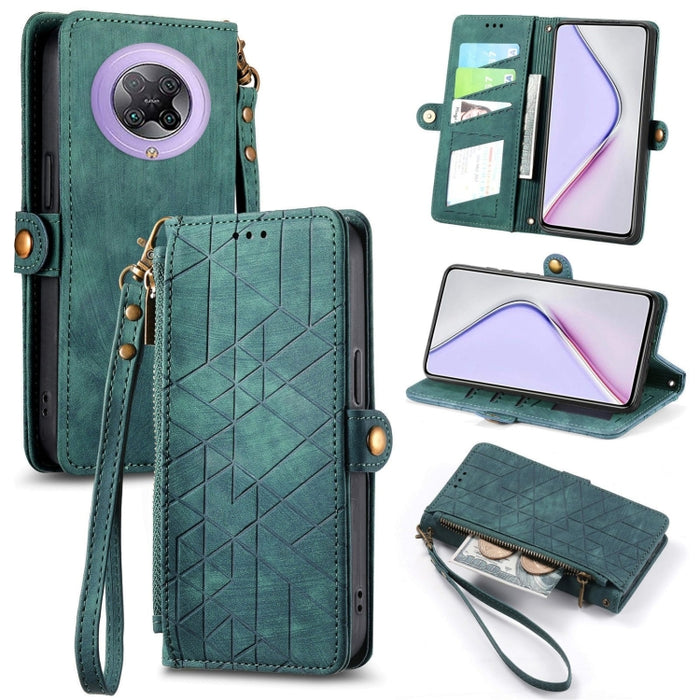 Estuche de teléfono de cuero con hebilla lateral de billetera con cremallera geométrica, For Xiaomi Redmi K40, For Xiaomi Redmi Note 9 4G, For Xiaomi Redmi 9A, For Xiaomi Redmi 9, For Xiaomi Redmi 9C, For Xiaomi Redmi Note 9, For Xiaomi Redmi K30 Pro  ...