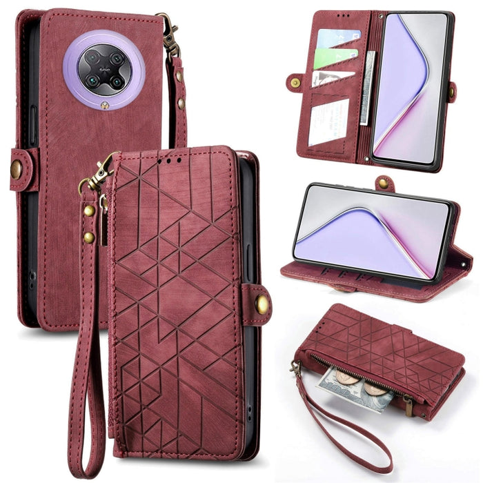 Estuche de teléfono de cuero con hebilla lateral de billetera con cremallera geométrica, For Xiaomi Redmi K40, For Xiaomi Redmi Note 9 4G, For Xiaomi Redmi 9A, For Xiaomi Redmi 9, For Xiaomi Redmi 9C, For Xiaomi Redmi Note 9, For Xiaomi Redmi K30 Pro  ...