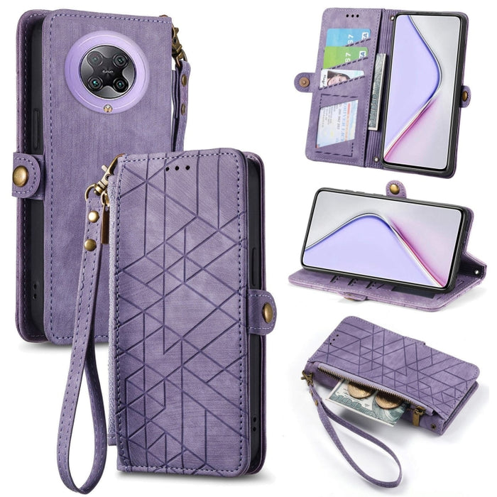 Estuche de teléfono de cuero con hebilla lateral de billetera con cremallera geométrica, For Xiaomi Redmi K40, For Xiaomi Redmi Note 9 4G, For Xiaomi Redmi 9A, For Xiaomi Redmi 9, For Xiaomi Redmi 9C, For Xiaomi Redmi Note 9, For Xiaomi Redmi K30 Pro  ...
