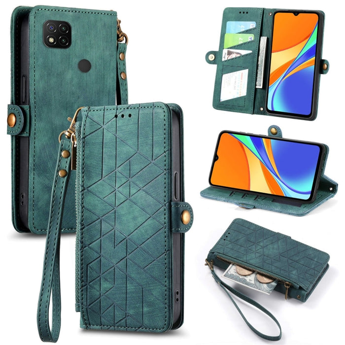 Estuche de teléfono de cuero con hebilla lateral de billetera con cremallera geométrica, For Xiaomi Redmi K40, For Xiaomi Redmi Note 9 4G, For Xiaomi Redmi 9A, For Xiaomi Redmi 9, For Xiaomi Redmi 9C, For Xiaomi Redmi Note 9, For Xiaomi Redmi K30 Pro  ...
