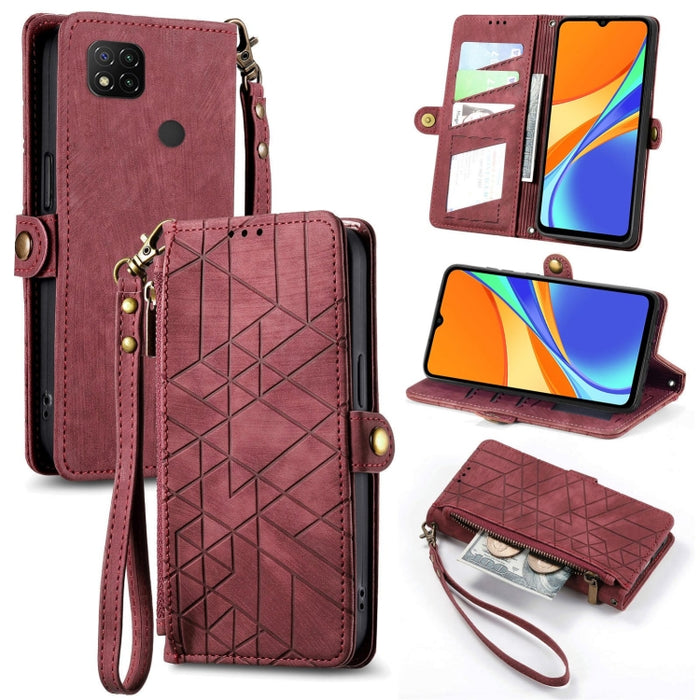 Estuche de teléfono de cuero con hebilla lateral de billetera con cremallera geométrica, For Xiaomi Redmi K40, For Xiaomi Redmi Note 9 4G, For Xiaomi Redmi 9A, For Xiaomi Redmi 9, For Xiaomi Redmi 9C, For Xiaomi Redmi Note 9, For Xiaomi Redmi K30 Pro  ...