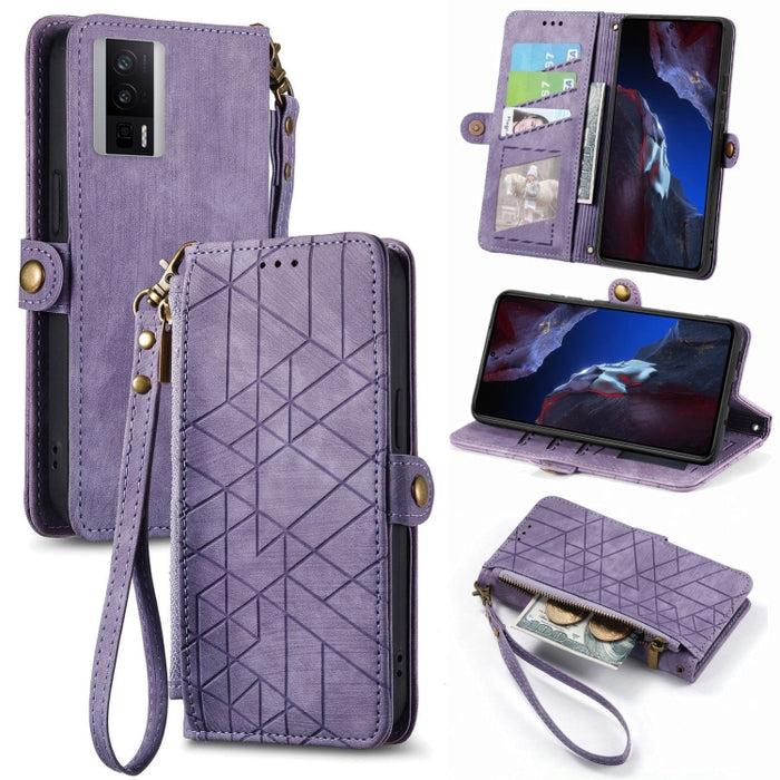 Estuche de teléfono de cuero con hebilla lateral de billetera con cremallera geométrica, For Redmi Note 13 Pro 4G, For Redmi Note 13 4G, For Redmi Note 13 5G Global, For Redmi Note 13 Pro 5G Global, For Xiaomi F5 5G, For Xiaomi F5 Pro 5G               ...