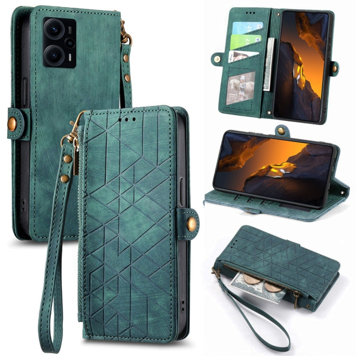 Estuche de teléfono de cuero con hebilla lateral de billetera con cremallera geométrica, For Redmi Note 13 Pro 4G, For Redmi Note 13 4G, For Redmi Note 13 5G Global, For Redmi Note 13 Pro 5G Global, For Xiaomi F5 5G, For Xiaomi F5 Pro 5G               ...