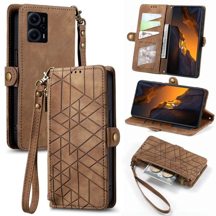 Estuche de teléfono de cuero con hebilla lateral de billetera con cremallera geométrica, For Redmi Note 13 Pro 4G, For Redmi Note 13 4G, For Redmi Note 13 5G Global, For Redmi Note 13 Pro 5G Global, For Xiaomi F5 5G, For Xiaomi F5 Pro 5G               ...