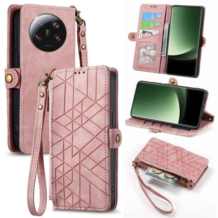 Estuche de teléfono de cuero con hebilla lateral de billetera con cremallera geométrica, For Redmi Note 13 Pro 4G, For Redmi Note 13 4G, For Redmi Note 13 5G Global, For Redmi Note 13 Pro 5G Global, For Xiaomi F5 5G, For Xiaomi F5 Pro 5G               ...