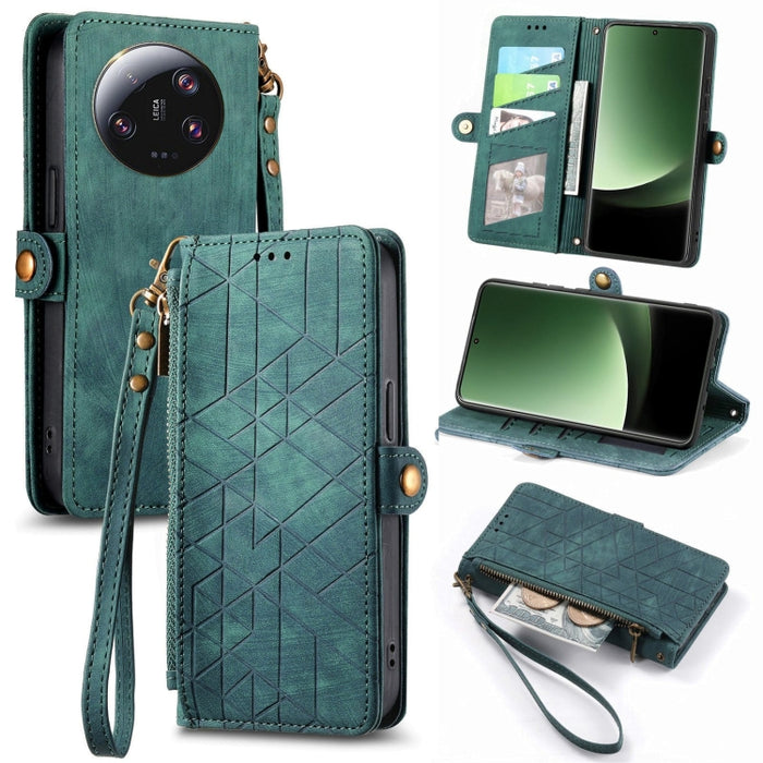 Estuche de teléfono de cuero con hebilla lateral de billetera con cremallera geométrica, For Redmi Note 13 Pro 4G, For Redmi Note 13 4G, For Redmi Note 13 5G Global, For Redmi Note 13 Pro 5G Global, For Xiaomi F5 5G, For Xiaomi F5 Pro 5G               ...