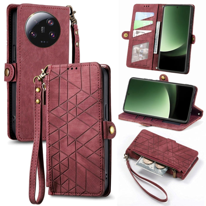Estuche de teléfono de cuero con hebilla lateral de billetera con cremallera geométrica, For Redmi Note 13 Pro 4G, For Redmi Note 13 4G, For Redmi Note 13 5G Global, For Redmi Note 13 Pro 5G Global, For Xiaomi F5 5G, For Xiaomi F5 Pro 5G               ...
