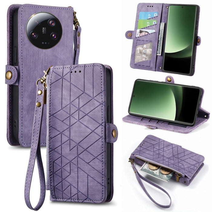 Estuche de teléfono de cuero con hebilla lateral de billetera con cremallera geométrica, For Redmi Note 13 Pro 4G, For Redmi Note 13 4G, For Redmi Note 13 5G Global, For Redmi Note 13 Pro 5G Global, For Xiaomi F5 5G, For Xiaomi F5 Pro 5G               ...