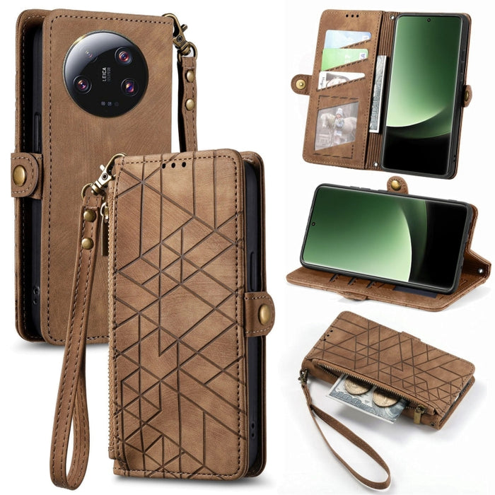 Estuche de teléfono de cuero con hebilla lateral de billetera con cremallera geométrica, For Redmi Note 13 Pro 4G, For Redmi Note 13 4G, For Redmi Note 13 5G Global, For Redmi Note 13 Pro 5G Global, For Xiaomi F5 5G, For Xiaomi F5 Pro 5G               ...