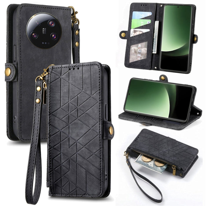 Estuche de teléfono de cuero con hebilla lateral de billetera con cremallera geométrica, For Redmi Note 13 Pro 4G, For Redmi Note 13 4G, For Redmi Note 13 5G Global, For Redmi Note 13 Pro 5G Global, For Xiaomi F5 5G, For Xiaomi F5 Pro 5G               ...