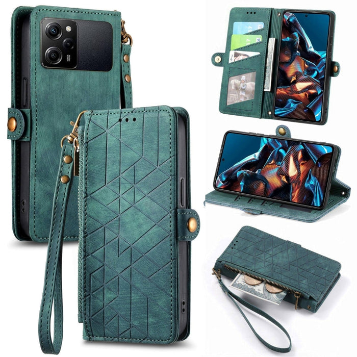 Estuche de teléfono de cuero con hebilla lateral de billetera con cremallera geométrica, For Redmi Note 13 Pro 4G, For Redmi Note 13 4G, For Redmi Note 13 5G Global, For Redmi Note 13 Pro 5G Global, For Xiaomi F5 5G, For Xiaomi F5 Pro 5G               ...
