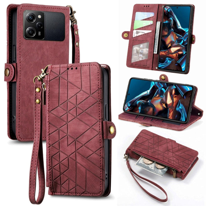 Estuche de teléfono de cuero con hebilla lateral de billetera con cremallera geométrica, For Redmi Note 13 Pro 4G, For Redmi Note 13 4G, For Redmi Note 13 5G Global, For Redmi Note 13 Pro 5G Global, For Xiaomi F5 5G, For Xiaomi F5 Pro 5G               ...
