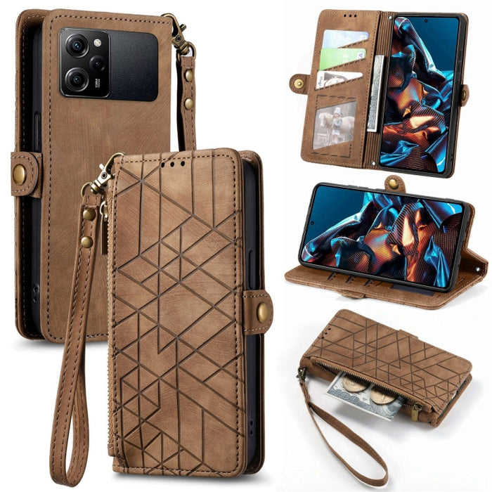 Estuche de teléfono de cuero con hebilla lateral de billetera con cremallera geométrica, For Redmi Note 13 Pro 4G, For Redmi Note 13 4G, For Redmi Note 13 5G Global, For Redmi Note 13 Pro 5G Global, For Xiaomi F5 5G, For Xiaomi F5 Pro 5G               ...