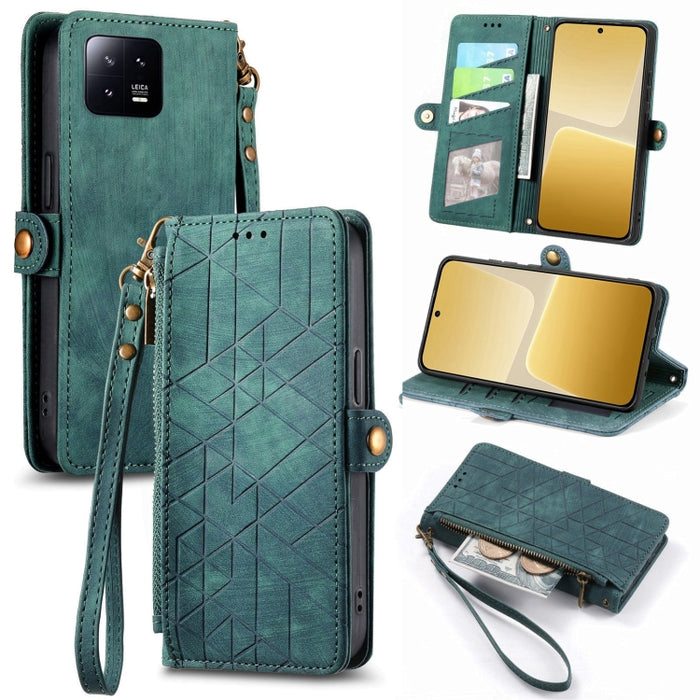 Estuche de teléfono de cuero con hebilla lateral de billetera con cremallera geométrica, For Redmi Note 13 Pro 4G, For Redmi Note 13 4G, For Redmi Note 13 5G Global, For Redmi Note 13 Pro 5G Global, For Xiaomi F5 5G, For Xiaomi F5 Pro 5G               ...