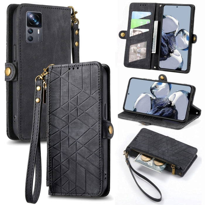 Estuche de teléfono de cuero con hebilla lateral de billetera con cremallera geométrica, For Xiaomi 12S Pro, For Xiaomi 12S, For Xiaomi Poco C40, For Xiaomi 12 Ultra, For Xiaomi 12, For Xiaomi 11T, For Xiaomi Poco X3 GT, For Xiaomi 11 Lite             ...