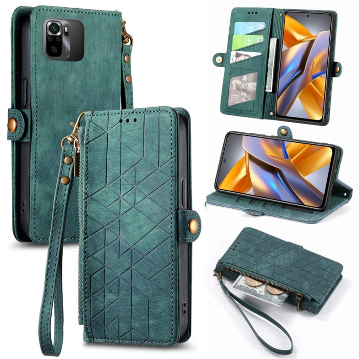 Estuche de teléfono de cuero con hebilla lateral de billetera con cremallera geométrica, For Redmi Note 13 Pro 4G, For Redmi Note 13 4G, For Redmi Note 13 5G Global, For Redmi Note 13 Pro 5G Global, For Xiaomi F5 5G, For Xiaomi F5 Pro 5G               ...