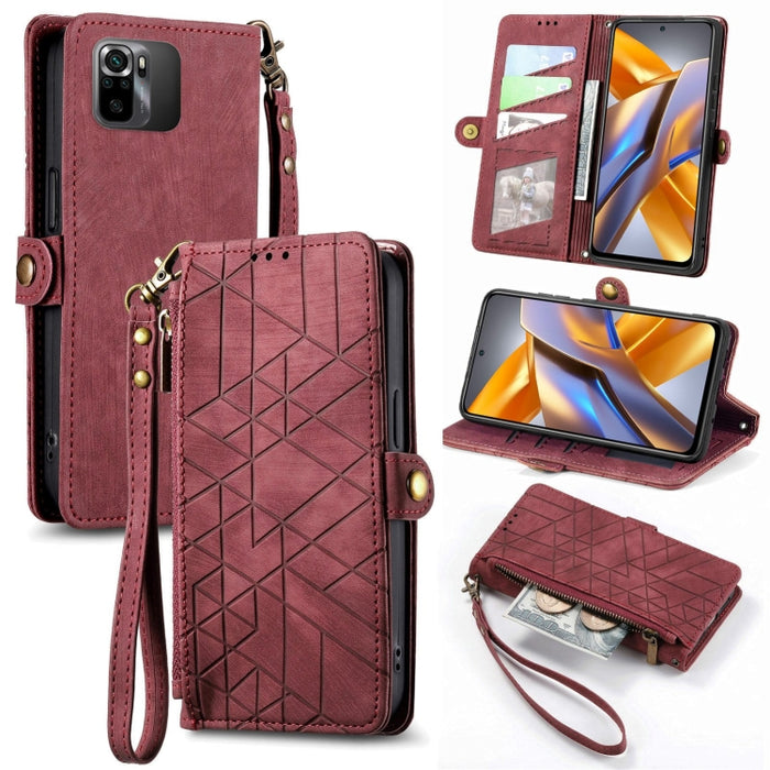 Estuche de teléfono de cuero con hebilla lateral de billetera con cremallera geométrica, For Redmi Note 13 Pro 4G, For Redmi Note 13 4G, For Redmi Note 13 5G Global, For Redmi Note 13 Pro 5G Global, For Xiaomi F5 5G, For Xiaomi F5 Pro 5G               ...