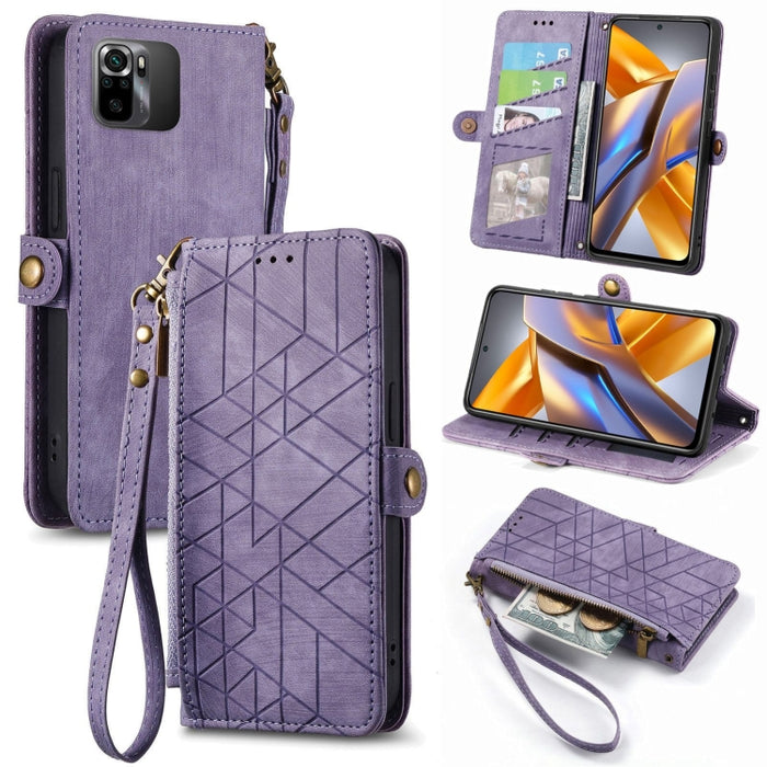 Estuche de teléfono de cuero con hebilla lateral de billetera con cremallera geométrica, For Redmi Note 13 Pro 4G, For Redmi Note 13 4G, For Redmi Note 13 5G Global, For Redmi Note 13 Pro 5G Global, For Xiaomi F5 5G, For Xiaomi F5 Pro 5G               ...