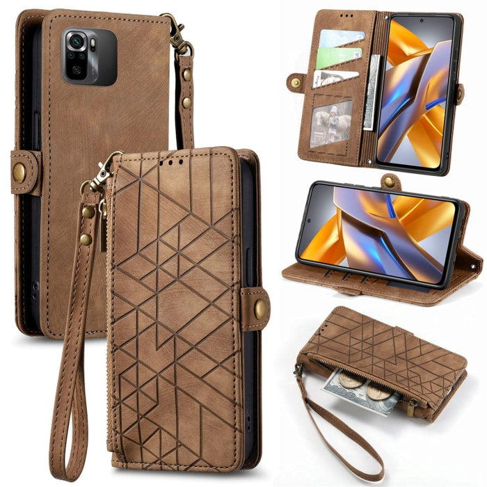 Estuche de teléfono de cuero con hebilla lateral de billetera con cremallera geométrica, For Redmi Note 13 Pro 4G, For Redmi Note 13 4G, For Redmi Note 13 5G Global, For Redmi Note 13 Pro 5G Global, For Xiaomi F5 5G, For Xiaomi F5 Pro 5G               ...
