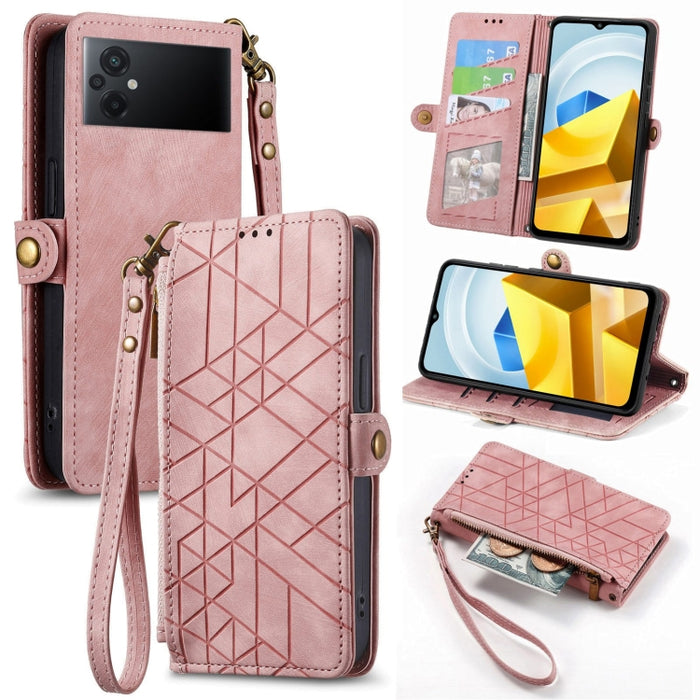 Estuche de teléfono de cuero con hebilla lateral de billetera con cremallera geométrica, For Redmi Note 13 Pro 4G, For Redmi Note 13 4G, For Redmi Note 13 5G Global, For Redmi Note 13 Pro 5G Global, For Xiaomi F5 5G, For Xiaomi F5 Pro 5G               ...